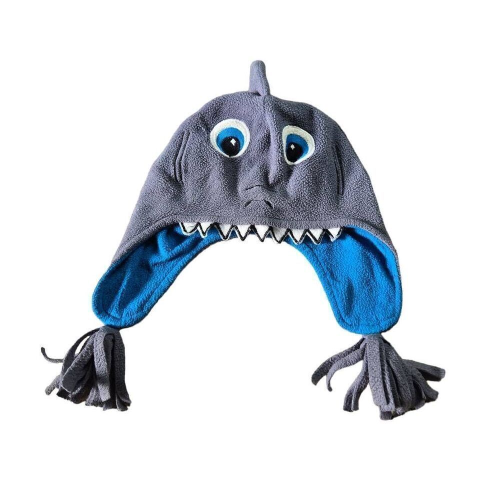 Toddler Boys Blue Microfleece Shark Peruvian Trapper Hat 2-4 yrs